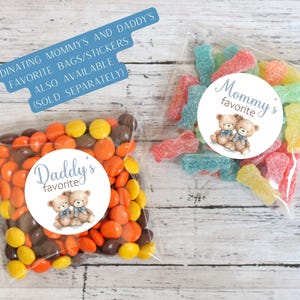 Teddy Bear Boy Twin Baby Shower; thanks for popping by popcorn favor stickers bags image 3