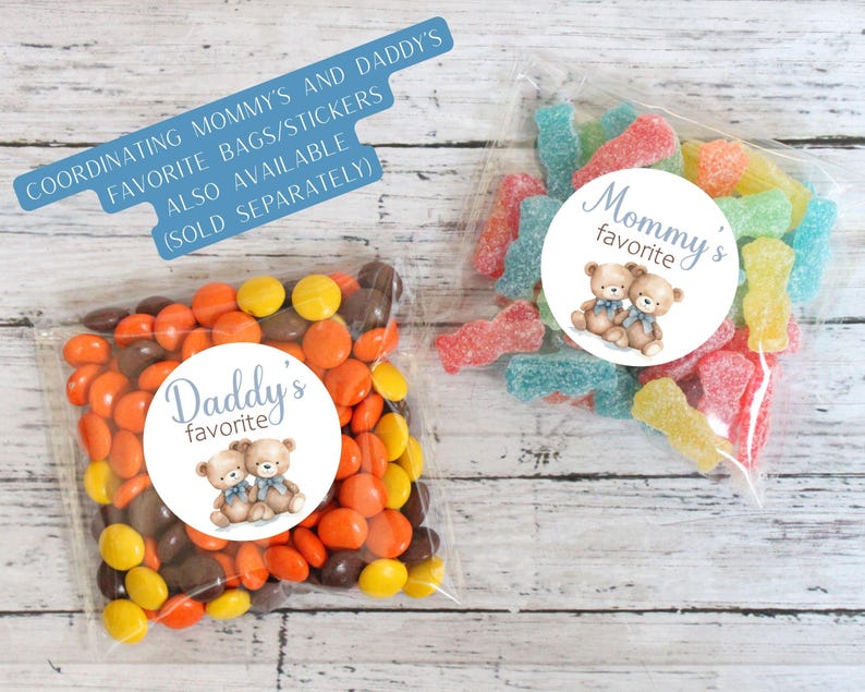 Teddy Bear Boy Twin Baby Shower; thanks for popping by popcorn favor stickers bags image 3