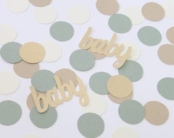 Boho Baby Shower Confetti: Sage, Taupe & Gold Glitter - Gender Reveal