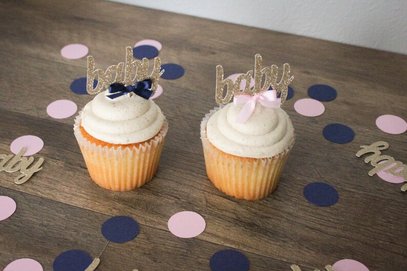 Baby shower cupcake toppers. 12ct. Blush pink navy blue Etsy