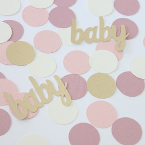 Boho girl baby shower confetti. Blush, mauve, ivory, gold. Boho chic rainbow. Muted pink rainbow. Sip and see. Meet the baby. Table scatter