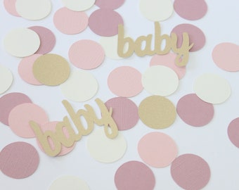 Boho girl baby shower confetti. Blush, mauve, ivory, gold. Boho chic rainbow. Muted pink rainbow. Sip and see. Meet the baby. Table scatter