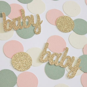 Blush, sage, ivory, gold baby confetti. Boho chic Girl Baby shower. Gender Reveal. Table scatter. Baby sprinkle. Botanical spring floral