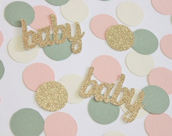 Blush Sage Baby Confetti, Gold Glitter, Boho Spring Baby Shower Decor