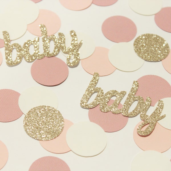 Boho girl baby shower confetti. Blush, mauve, ivory, gold glitter. Boho chic rainbow. Muted pink. Sip and see. Meet the baby. Table scatter