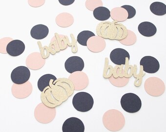 Navy, Blush, Gold; A Little Pumpkin is on the Way Fall Baby Shower Decor