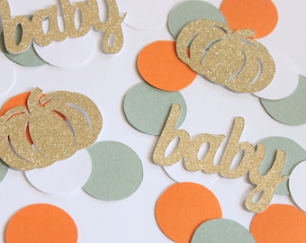 Pumpkin Baby Shower Confetti: Orange, Sage, White & Gold Table Decor