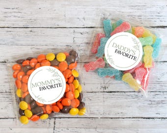 Baby Shower Favor Stickers: Mommy & Daddy's Favorite Candy, Eucalyptus Greenery