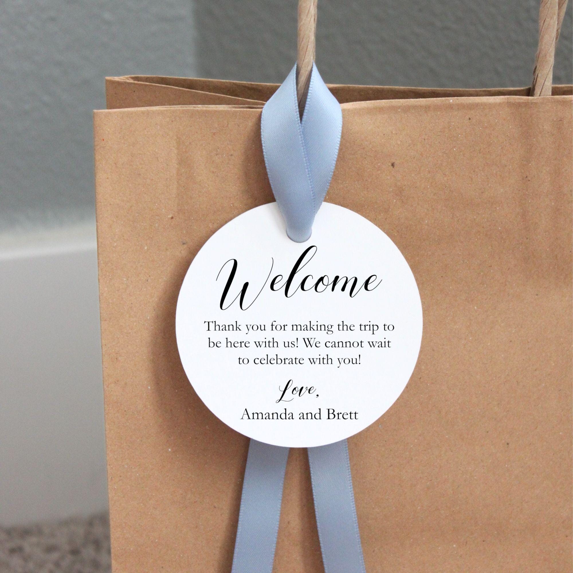 Wedding Hotel Welcome Bag tags and ribbon; guest favor; out of town; destination wedding; thank you gift bag simplistic appreciation gift