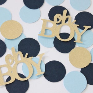 Navy, baby blue, gold Oh boy confetti. Boy Baby shower. Gender Reveal. Table scatter. Baby sprinkle. Its a boy. Nautical decor