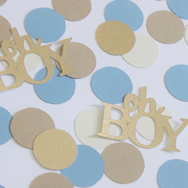 Smoke blue, taupe, ivory, gold Oh boy confetti. We can Bearly wait Boy Baby shower. Gender Reveal. Table scatter. Baby sprinkle