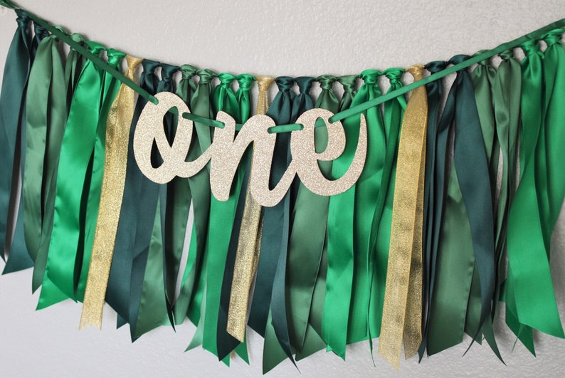 Dark teal, forest green, emerald green,and gold first birthday high chair banner
