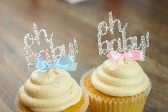 Oh Baby Pink and Blue Cupcake Toppers 12ct Twin Baby Shower | Etsy