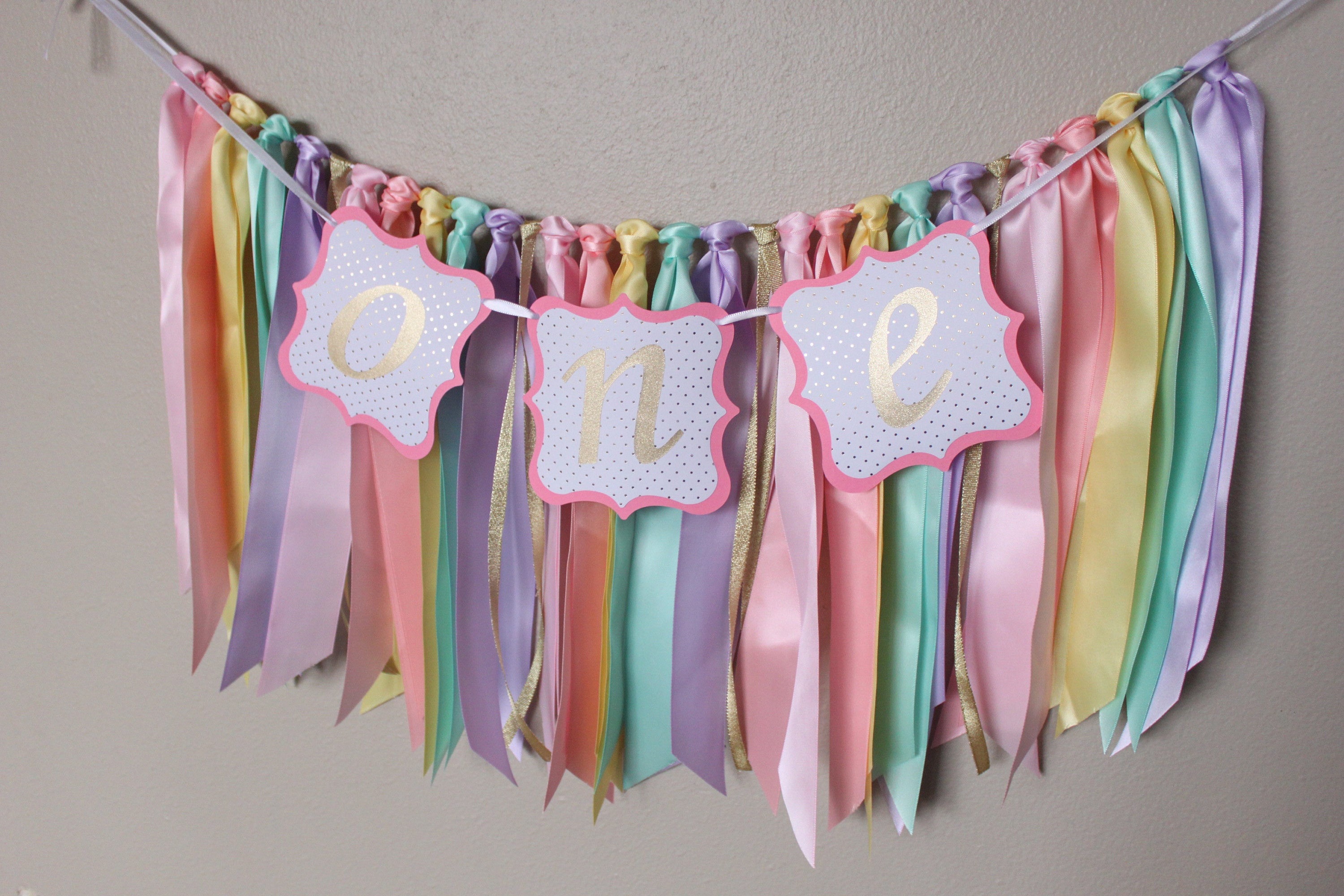 Rainbow Unicorn First Birthday High Chair Ribbon Garland High Etsy