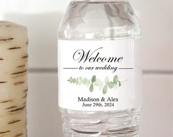 Personalized Wedding Water Bottle Labels: Eucalyptus Hotel Welcome Bags; outdoor wedding