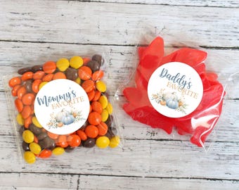 Blue Pumpkin Boy Baby Shower Stickers: Mommy & Daddy's Treats, Fall Favor