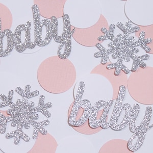 Baby it's cold outside confetti, blush white silver baby girl baby shower, table scatter, invitation stuffer, decor, winter gender reveal