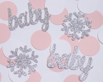 Baby it's cold outside confetti, blush white silver baby girl baby shower, table scatter, invitation stuffer, decor, winter gender reveal