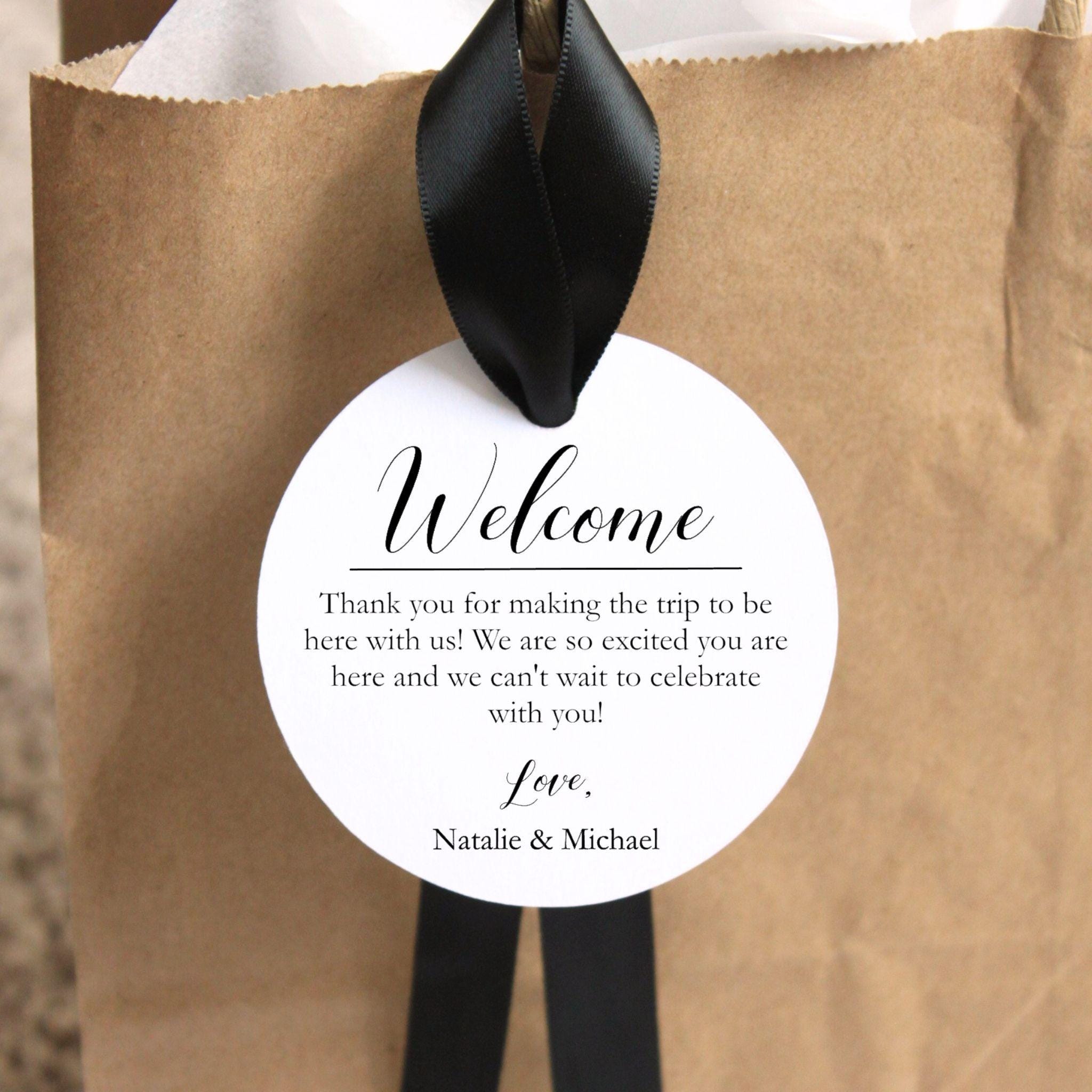 Wedding Hotel Welcome Bag tags and ribbon; guest favor; out of town; destination wedding; thank you gift bag simplistic appreciation gift