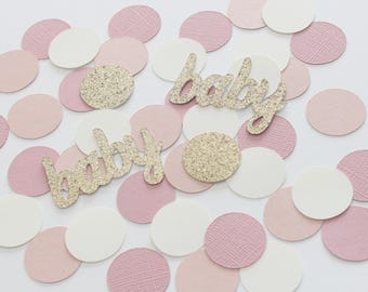 Blush mauve ivory boho baby shower confetti; gender reveal table decor