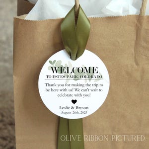 Destination Wedding Hotel Guest Welcome Bag Tag: Boho Greenery, Personalized Ribbon