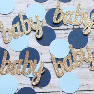 Navy, sky blue, gold baby confetti.  Boy Baby shower. Gender Reveal. Table scatter. Baby sprinkle. Invitation stuffer. Meet the baby.