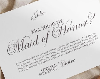 Elegancka kartka z propozycją ślubu druhny: edytowalny szablon Canva (do pobrania w wersji cyfrowej)