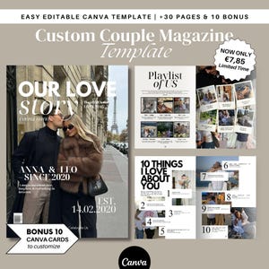 Custom Couple Magazine Template, Romantic Canva Gift Boyfriend Girlfriend, Editable Printable Anniversary Gift, Personalized Love Story Book