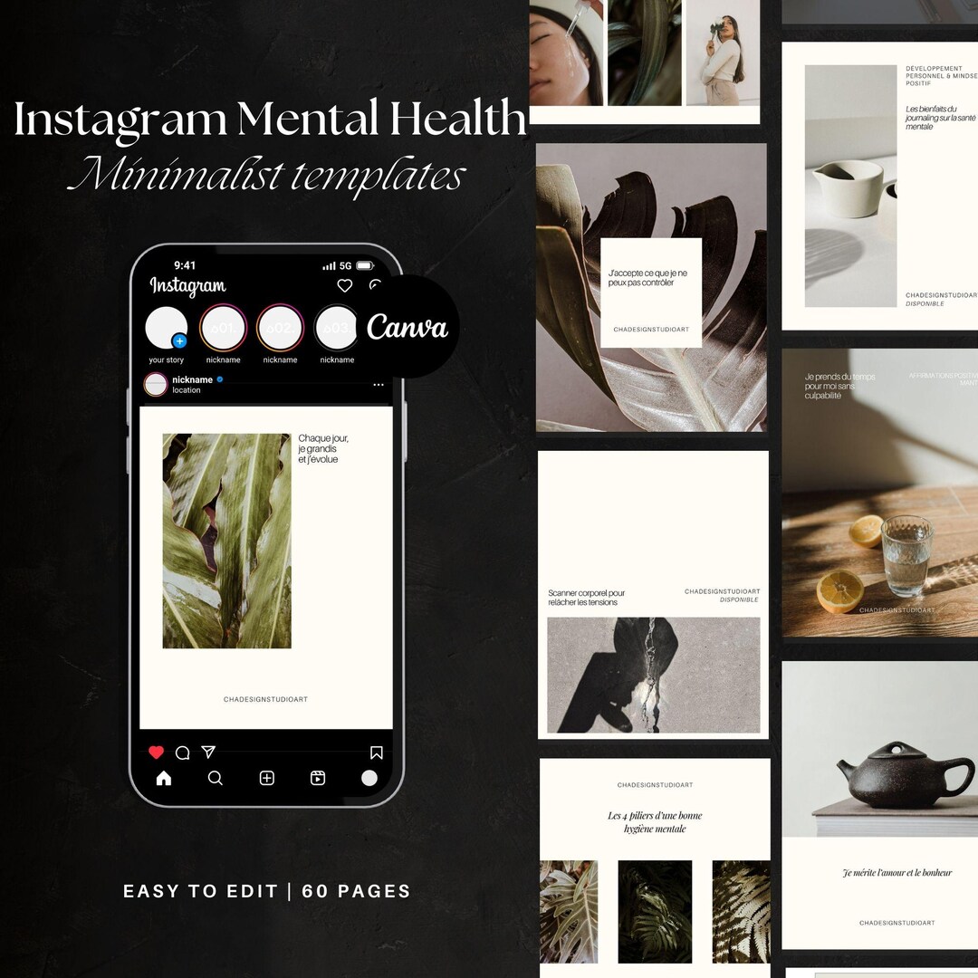 Instagram Canva Templates | 60 Minimalist Wellness Et Mental Health ...