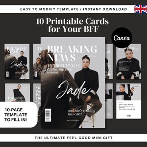Printable BFF Card Pack – 10 Editable Canva Friendship Notes | Aesthetic Feel-Good Affirmation Cards | Funny Best Friend Gift Last Minute