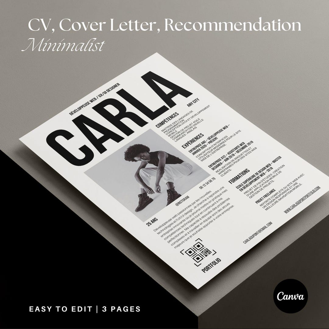 CV Template, Cover Letter, Recommendation | Editable Canva Templates ...