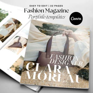 Modelo de revista de portfólio de moda - Modelo Canva personalizável para designers, lookbook, coleção de moda e apresentações profissionais
