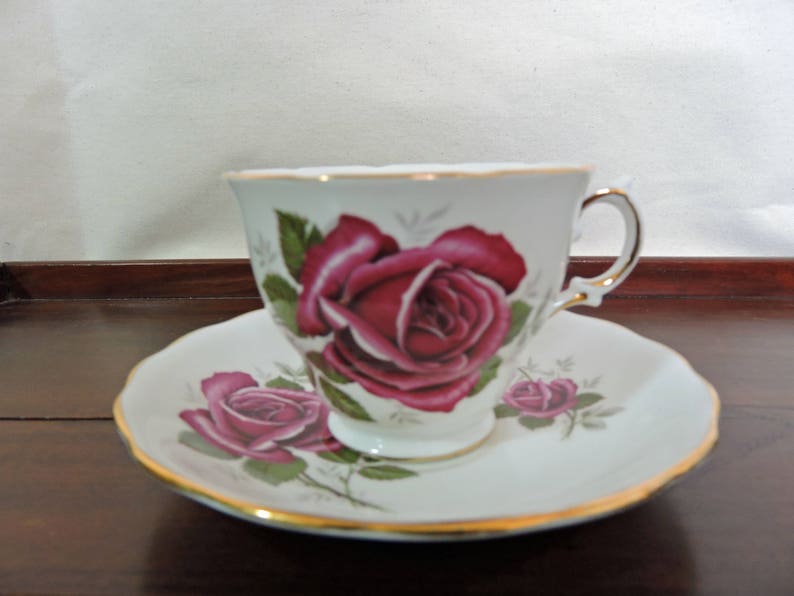 Red Rose Tea Cup and Saucer Bone China England Royal Kent Etsy
