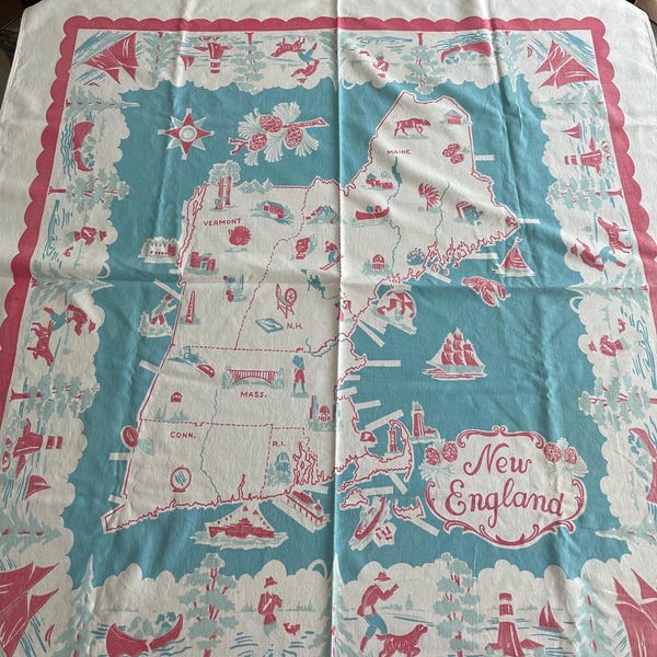 Vintage Tablecloth New England Map souvenir