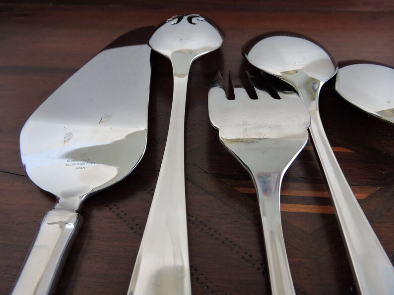 Wallace Lotus Serving 5 Serving Pieces Stainless satin Handle Glossy Bowl 80/'s 90/'s
