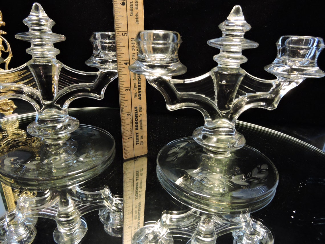 Vintage Glass Double Candlestick Candle Holders Pair - Etsy