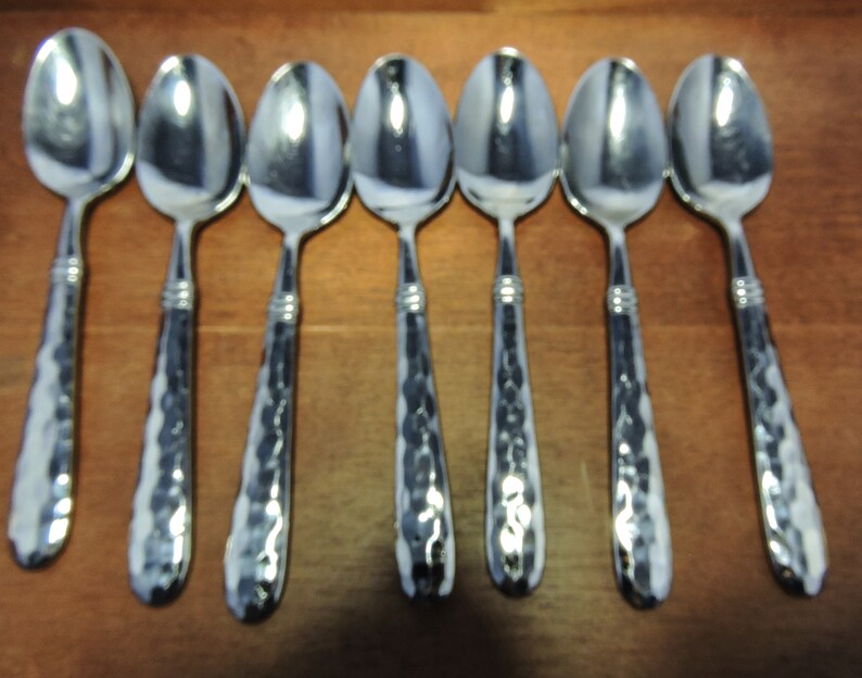 Cambridge Hammered Handled Place Spoons Stainless Flatware Etsy