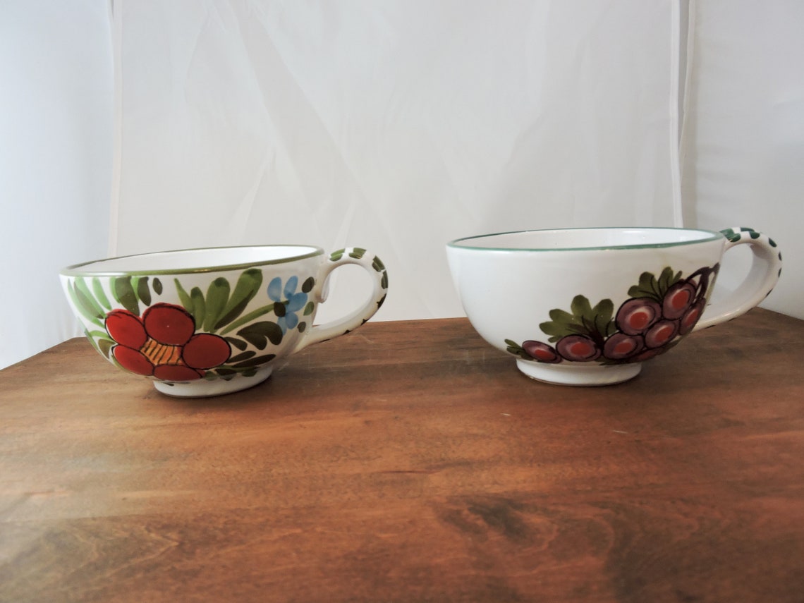 Vintage Handpainted Soup Cups Bowls Italy Flower Grapes Etsy