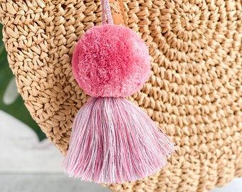 Large Boho-Chic Pom Pom Bag Charm, Door Knob Hanger Pom Tassel, Door Knob Pom-Tassel, Boho Door Knob Decor, Boho Zipper Charm for Tote Bag