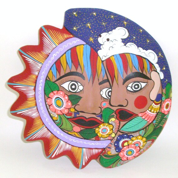 Large Mexican Hand Painted Ceramic Wall Decor Eclipse Etsy