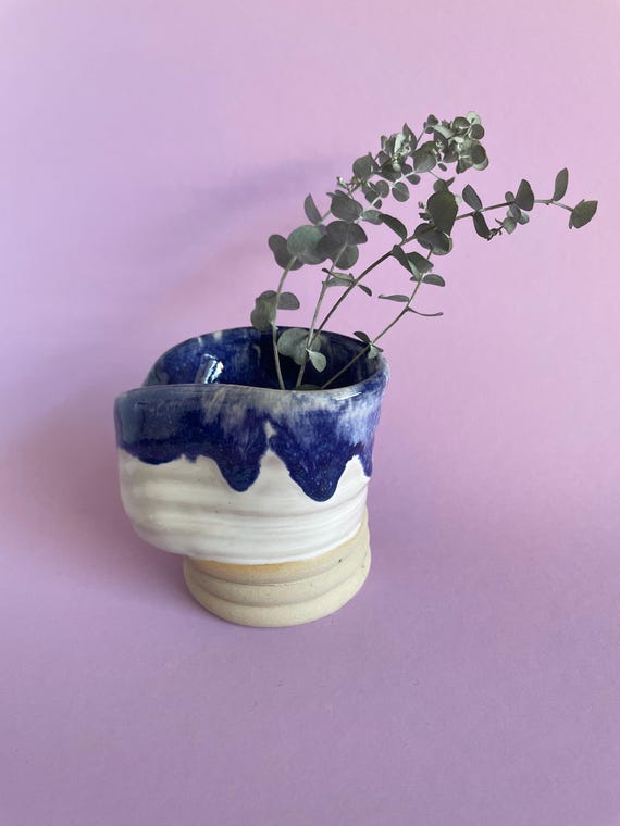 Unique ceramic vase and artwork, blue and white glaze, organic shape, modern decoration, unique vase, gift idea, handmade