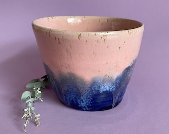 Pink-blue ceramic mug - handmade, color gradient, oval unique piece, mug handmade, dishwasher safe, pottery design, pottery