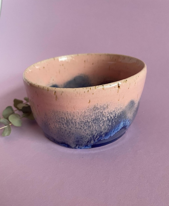 Keramikschüssel rosa blau, Schale Verlaufsglasur handmade, Unikat Keramikschale, Schüssel handgemacht Töpferei, bunte Schale Keramik
