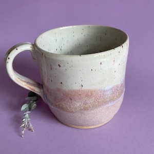 Large ceramic teacup, pink and white, handmade, handmade mug, individual glaze, coffee cup, ceramic cup, dishwasher safe