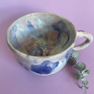 Unique ceramic mug with handle, large mug with color gradient, blue pottery mug, unique coffee mug, handmade ceramic mug