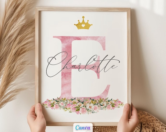 Girls Bedroom Prints, Personalized Wall Art Room Decor, Initial Name Sign, Printable Template