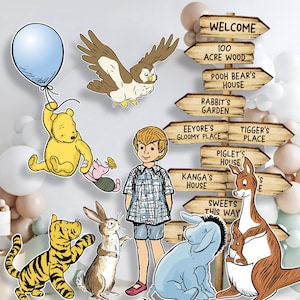 Recortes de personajes de Winnie the Pooh para fiesta de cumpleaños o baby shower, decoración de pie, descarga digital IMPRIMIBLE