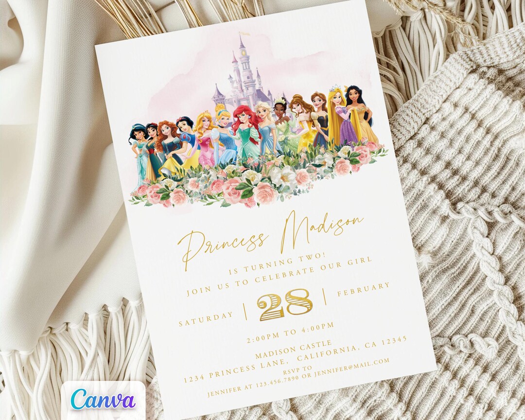 Princess Birthday Invitation, All Princesses Editable Canva Templates, Printable - Etsy Australia
