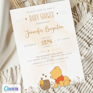 Baby/Little Winnie the Pooh Baby Shower Invitation, Canva Template, Printable, Digital