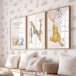 Set of 3 Classic Winnie the Pooh Personalised Name Print, Nursery Wall Art, Child Kids Decor, Digital Download